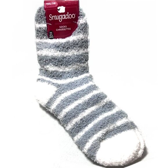 *3/$15* Gray and White Striped Fuzzy Slipper Socks - Picture 1 of 1